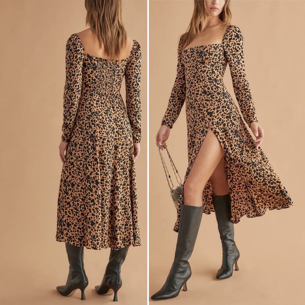 REFORMATION Sigmund Printed Midi Dress in Blitz Lepoard